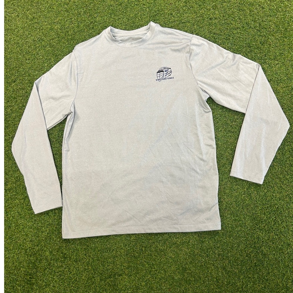 Vineyard Vines Performance Gray Long Sleeve Lacrosse Graphic Shirt Mens Large